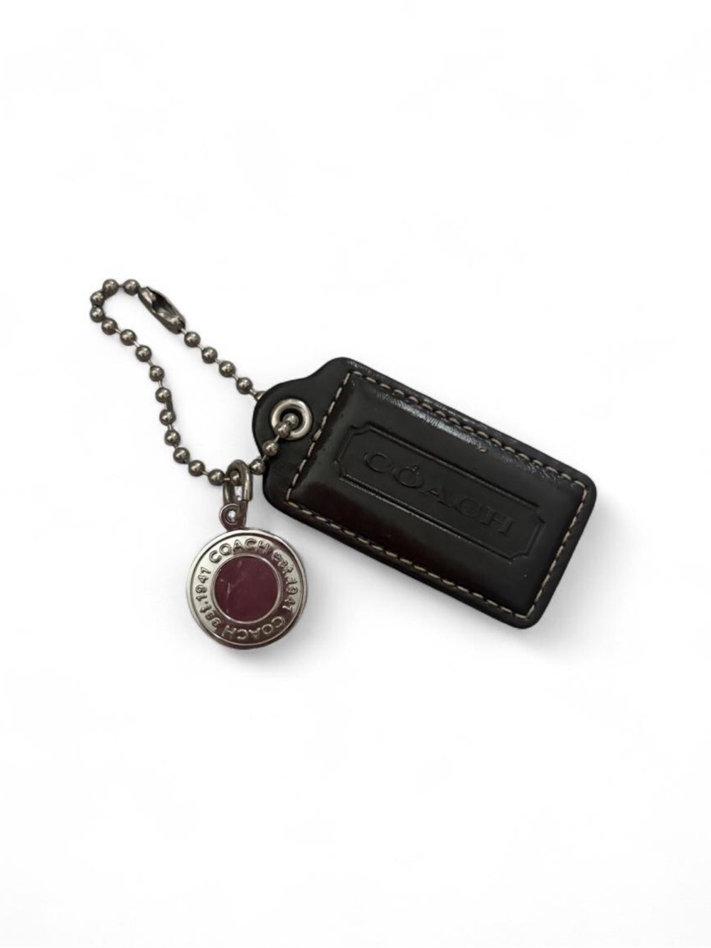 Y2K Coach Leather Keychain Fob in Dark Brown with Silver Accent